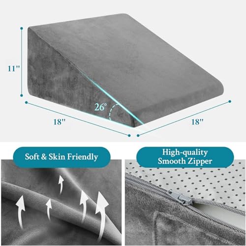 Image of CUSHIO Bed Wedge Pillow for Sleeping, Memory Foam Wedge Cushion for Acid Reflux, Back Support Pillow for Bed, Orthopedic Wedge Pillow for Neck & Back Pain, Leg Elevation Pillow (Grey) Pack of 2