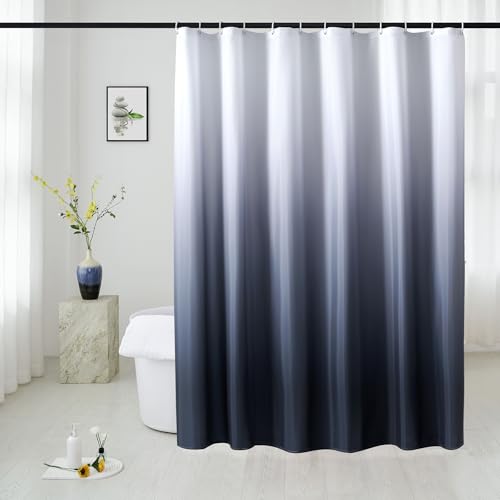 Image of OCEUMACO Navy Ombre Shower Curtain Mould Proof Resistant Waterproof Shower Curtains for Bathroom 180 x 180 cm Machine Washable Polyester Fabric Bathroom Curtains with Hooks