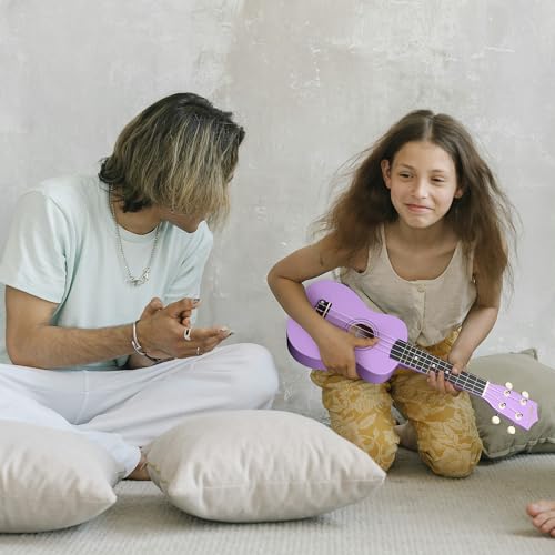 Image of ADM Ukulele for Beginners Hawaiian Wood Ukelele Kit for Kids Adult Student Starter Professional Ukalelee Pack Bundle with Free Lessons Gig Bag Strap Nylon String Tuner (Light Purple, 21 Inch)