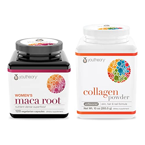 Youtheory Unflavored Collagen Powder 10Oz Bottle Women's Maca Root, Vegetarian Capsules,120 Count Bottle Value Bundle (Packaging May Vary) #TOP28