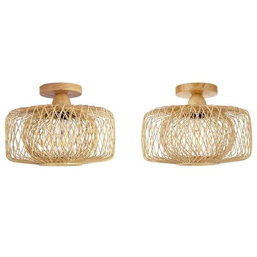 Plafonnier rotin rétro : suspension bohème en bois pour salon et café