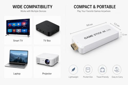 Image of HD Retro Game Stick for TV with 30,000+ Built-in Games, Wireless Dual Controllers, HDMI Plug & Play Video Game Console, 64GB TF Card Expandable to 128GB, 2 Player Gaming System for Kids & Adults