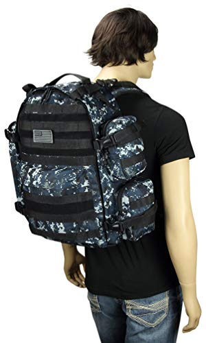 Nexpak Mens Navy Digital Camo Tactical Molle 3L Hydration Ready Hiking Backpack + Key Ring Carabiner #TOP4