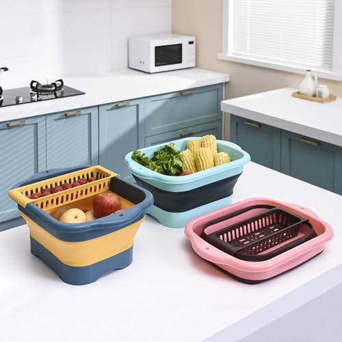 Alltiett 2.98 Gallon (11.28L) Collapsible Dish Basin with Drain Plug, Outdoor Multiuse Foldable Sink Tub, Dishpan, Wash Basin, Portable Kitchen Storage Tray for Camping, RV, Beverage Bucket (Green)