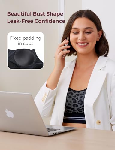 Momcozy Seamless Pumping Bra Hands Free, Fixed Padding Hands-Free Pumping & Nursing Bra, Wireless Comfort Pumping Bra Leopard Black4