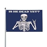 Drapeau « Est il mort » 3 x 5 Squelette contre les tarifs douaniers Bannière Drapeaux Résistant aux UV et à la décoloration pour décoration intérieure et extérieure