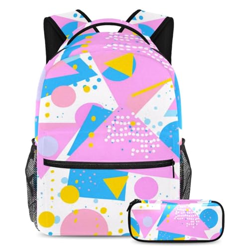 Sac à dos grande capacité et trousse scolaire pour adolescents au motif abstrait