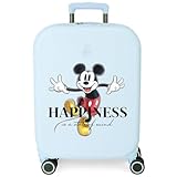 Disney Mickey Happiness Maleta de Cabina Azul 40x55x20 cms Rígida ABS Cierre TSA Integrado 37L 2,74 kgs 4 Ruedas Dobles Extensible Equipaje de Mano