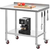 YITAHOME 36' x 24' Stainless Steel Table with Wheels for Prep & Work with Backsplash, NSF Metal Table Prep Table with Undershelf for Home Kitchen Restaurant Garage Warehouse