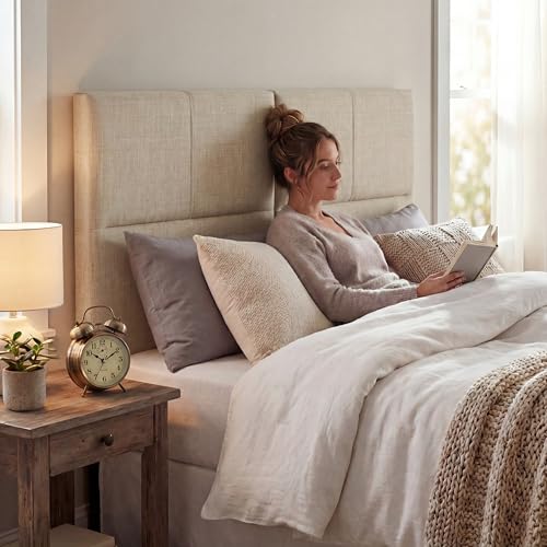 HAOBO Home Upholstered Headboard King Size Headboards Eastern King/California King Linen Panels with Durable Metal Legs Adjustable Height Bed headboard Oatmeal