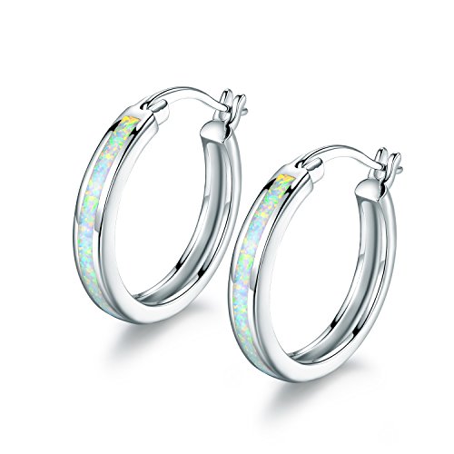 Barzel 18K Rose Gold Plated Created Opal Hoop Earring