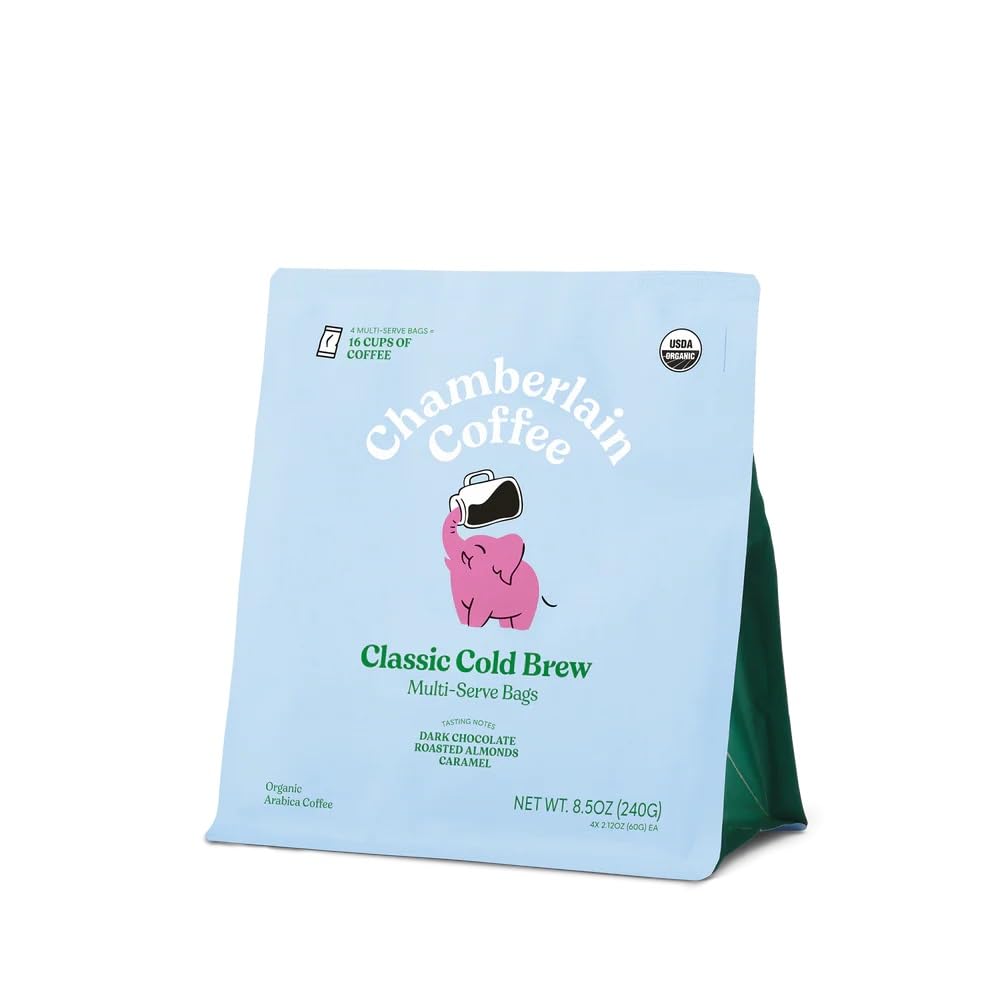 Organic Cold Brew Large Coffee Bags Medium Roast - Premeasured, Ready to Brew - Makes 4 Cups per Bag - Perfect for Iced Coffee, Convenient and Easy Brewing Experience - 8.5 oz