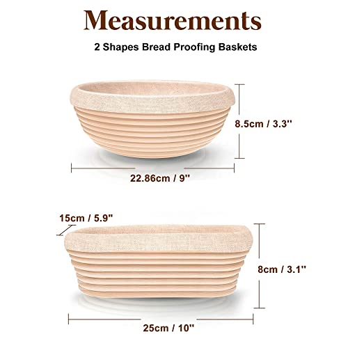 Pitch Pulse Bread Proofing Basket Set, 9 Inch Round + 10 Inch Oval Banneton Bowl, Sourdough Bread Making Tools Kit With Dough Whisk, Dough Scraper, Bread Lame And Blades #TOP4