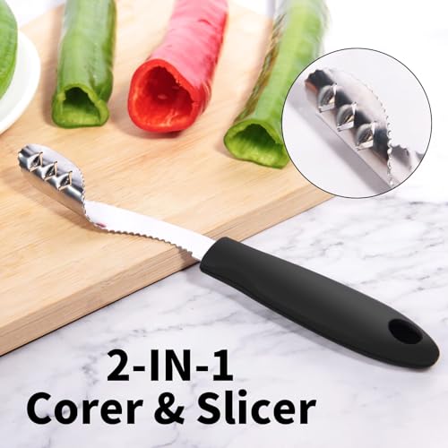 Jalapeno-Pepper-Corer-ZucchiniCucumber-Corer-Set-of-2-Newness-Stainless-Steel-Core-Deseeder-Kitchen-Tool-with-Serrated-Slice-and-Rubber-Handle-Easy-for-Seed-Remover-or-Slice-off-Vegetables-tops