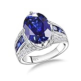 AGRULE Sapphire Rings for Women Wedding Engagement Solid Sterling Silver Band September Birthstone Signet Ring 10.2 Ct.t.w Oval Cut Statement Blue Stone Ring for Men Size 10