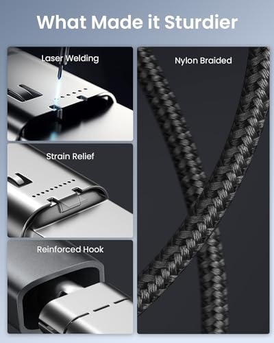 JSAUX 100W/5A Type C to Type C Cable Fast Charging [10Ft] 480Mbps Data Sync Nylon Braided USB C to USB C Cable for iPhone 17/17 Pro/17 Pro Max/16/15, Galaxy S25/S24/S23, MacBook, iPad, Pixel-Grey