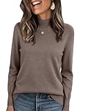 PEHMEA Women's Mock Neck Jumpers Light Wool Blend Soft Warm Pullover Ladies Knitted Casual Dressy Top(Brown-M)