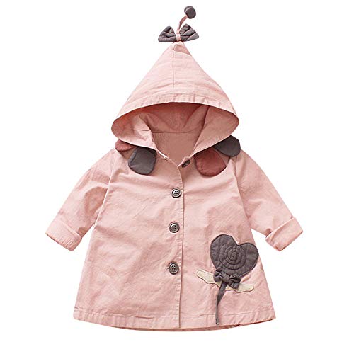 Preisvergleich Produktbild Kobay Kleinkind Baby Mädchen Oberbekleidung Cartoon Stickerei Windbreaker Kapuzenjacke Mantel(12-18M,Rosa)
