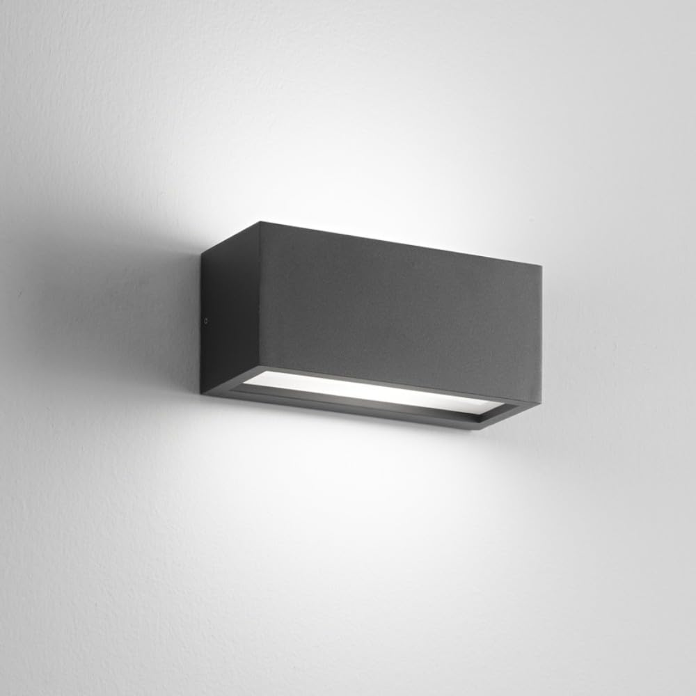 MAZZOLA LUCE applique lampada da parete per esterno grigio antracite ip54 rettangolare moderna certificazione elettrica italiana garanzia 5 anni per lampadina e27 led