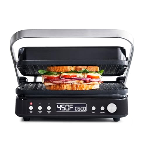 GreenPan 6-in-1 Multifunction Removable Plate Indoor Grill & Electric Griddle, Diamond Infused PFAS Free Ceramic Nonstick Reversible Plates, Opens Flat, Adjustable Temp, Panini Press, Black by GreenPan - Used condition - US$120.84
