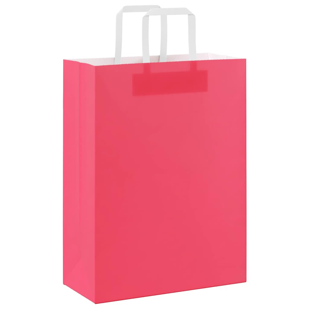 Bolsas de papel kraft con asas rosa 26 x 12 x 35 cm, juego de 250 piezas, bolsas de compras de papel reciclable para compras, fiestas y envoltura de regalo