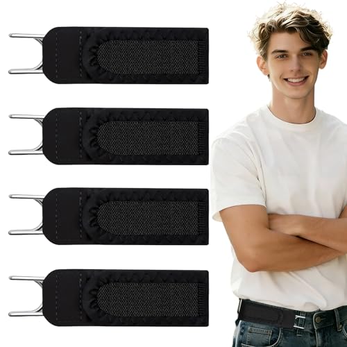4 Pièces Ceintures Sans Boucle Pour Hommes, Ceinture Sans Élastique À Crochet Métallique Kit, Eintures Élastiques Invisibles et Réglables avec Crochets...
