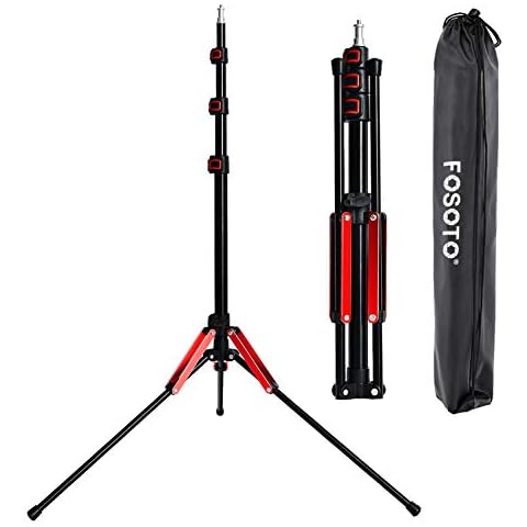 FOSOTO Photography 75"/192cm Light Stand Aluminum Alloy Foldable Studio Lighting Tripod Stand Reverse Legs Stand for Ring Lights,Flash,Relfectors,Softboxes,Umbrellas with Carry Bag Cover