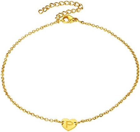 FindChic Small Initial Letter Heart Bracelet for Women Girls Adjustable Stainless Steel Bracelet with Initials