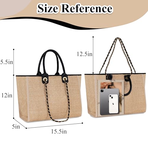 Image of Medium Canvas Tote bag for women Casual Shoulder Work Bag Everything Handbag with Removable Chains