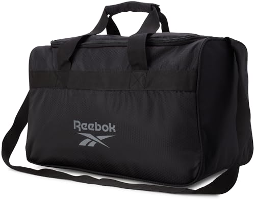 Reebok Duffle Bag - Carry On Gym Bag for Workout With Adjustable Shoulder Strap - Compact Travel Bags for Women and Men, Warrior II Black with Grey Logo
