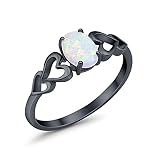 Blue Apple Co. Solitaire Promise Ring Oval Lab White Opal Heart Accent Black Tone 925 Sterling Silver, Size - 7