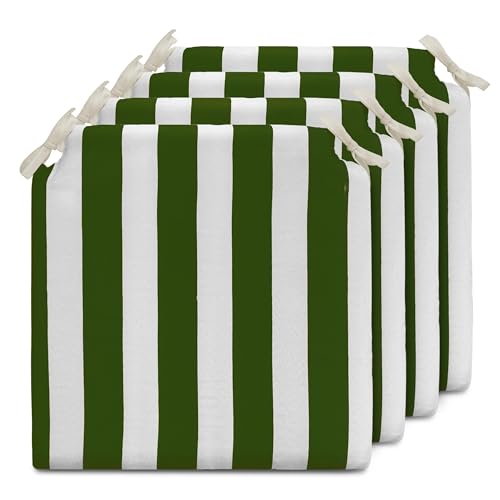 TIENDA EURASIA - Cojines para Sillas de Terraza | Pack de 4 Unidades | Estampado de Rayas | Medida 40 x 40 x 4 cm | Funda Lavable con Cremallera | 2 Cintas de Sujeción | Relleno de Espuma (Verde)