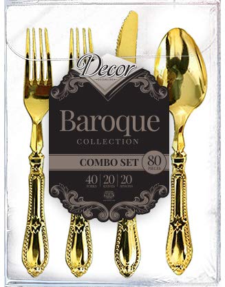 Vaisselle en plastique réutilisable or Decorline - Couverts baroques - 7