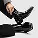 ENOEGMSD Men's Leather Chunky Heel Chelsea Boots Fashion Metal Decoration Square Toe Side Zip Dress Boots Comfortable Business Casual Ankle Boots (Black,12)