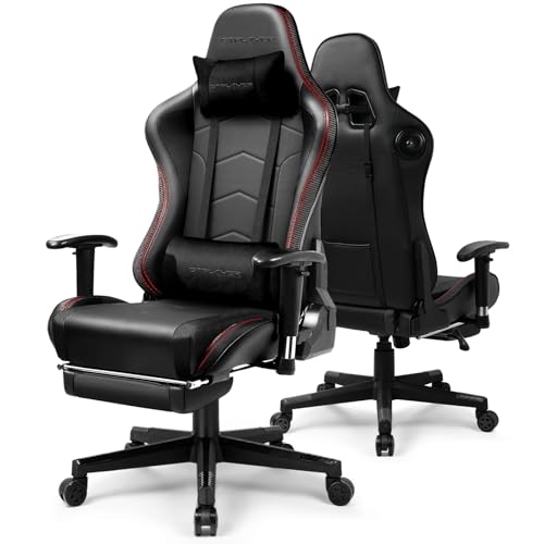 GTPLAYER Chaise Gaming Ergonomique avec Repose-Pieds et Enceintes Bluetooth, Accoudoirs Réglables, Appui-tête, Soutien Lombaire Réglable, Hauteur Réglable, 200 kg, Noir
