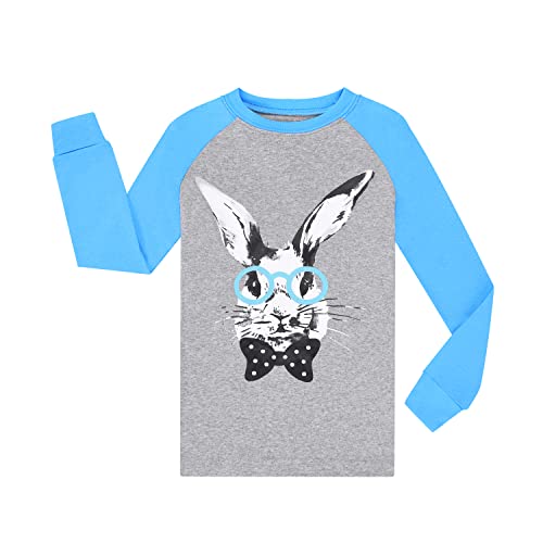 Benaive Easter Pajamas for Boys, Bunny Pjs for Boy Cotton Pajama, 2-Piece Children Pants Set (Rabbit, Blue & Grey, 2T) - image 2