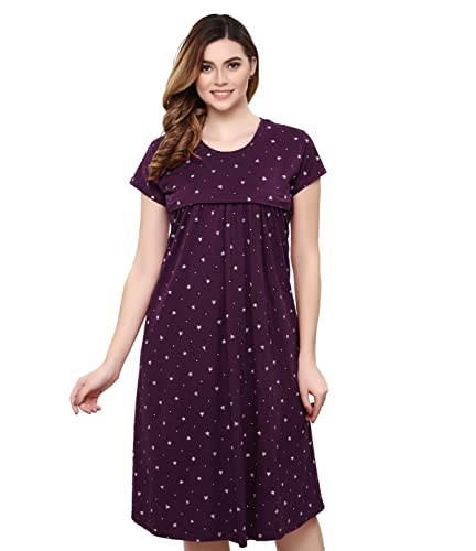Image of TIGYWIGY Women's Cotton Printed Knee Length Maternity /Feeding /Nursing Nighty