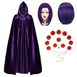 QAQ-COSPLAY Raven Costume for Women - Raven Cape with Wig & Belt for Halloween Cosplay, Dress Up & Theme Parties Purple