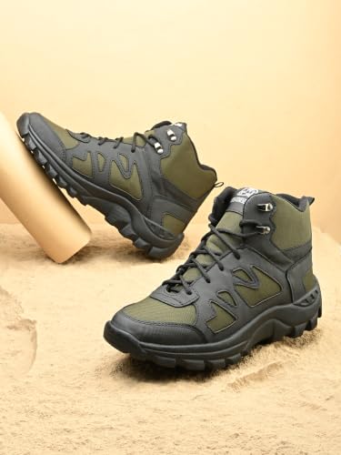 Image of Leo's Fitness Waterproof Canvas High Ankle Boots for Trekking Hiking & Other Casual Purpose