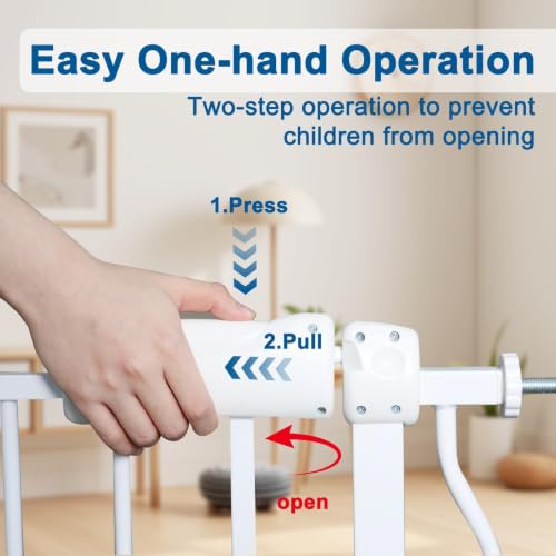 Image of ALLAIBB Extra Wide Pressure Mounted Baby Gate Walk Through Child Kids Safety Toddler Tension White Long Large Pet Dog Gates with Extension for doorways Kitchen (62.20-71.26 inch /158-181cm, White)