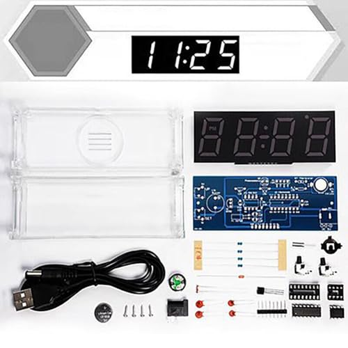 NiuLumea Kit de reloj digital de tubo con temperatura, alarma, visualización semanal, DS1302 MCU, 4 módulos LED, fuente de alimentación de 5 V CC, aprendizaje electrónico y entrenamiento de soldadura