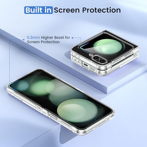 Image of Ruky for Z Flip 5 Clear Case, Anti-Yellowing, Full Body Cover Hard PC Ultra-Thin Anti-Scratches Shockproof, Support Wireless Charging Protective Phone Cover for Samsung Galaxy Z Flip 5, Transparent