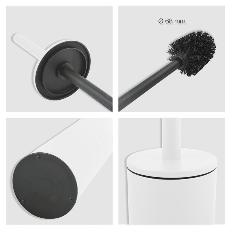 Spirella - Set Poubelle à Pédale + Brosse WC en Acier AKIRA - Fermeture Douce Easy-Close, Revêtement Anti Trace de Doigts - 21,4 x 17,6 x 30 cm - 5L - Blanc Mat