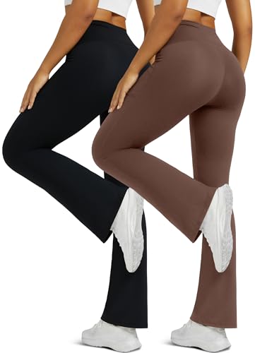 Image of Flare Leggings for Women with Pockets 2pack High Waisted Crossover Flare Leggings Bootcut Yoga Pants