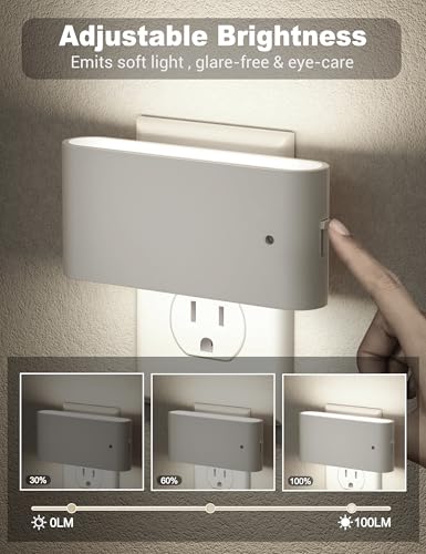 Image of JandCase LED Night Lights Plug into Wall, Night Light with Dusk to Dawn Light Sensor, Dimmable Night Light Plug in [2 Pack], 5000K Cool White Nightlight for Bedroom Hallway Kids Room Kitchen