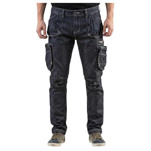 NEO TOOLS Herren Arbeitshose Denim, lang, 8 Pockets, Gr. XS-XXXL, verstärkte Nähte, ausprofilierter Kniebereich, Mischgewebe 98% Baumwolle, 2% Elasthan 410 g/m2, Multifunktionstaschen, Cargo-Optik