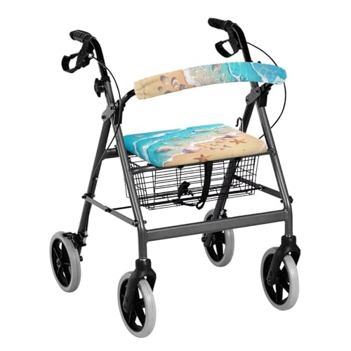 Image of Universal Rollator Walker Seat Covers, Waves Soft Adjustable Backrest Covers, Seat and Backrest Covers for Seniors Women Men