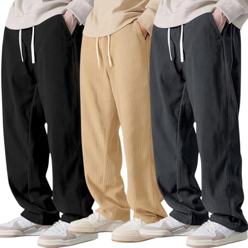 Image of Preneum Men Mid Rise Poly Cotton Loose Fit Trouser|Korean Style Travel & Lounge Wear with Pockets (Available in Plus Size)