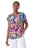 Roman Originals T-Shirt for Women UK - Ladies Tee Shirt Summer Top Holiday Day Causal Short Sleeve Blouses Round Crew Boat Neck Lightweight - Blue Aztec - Size 14