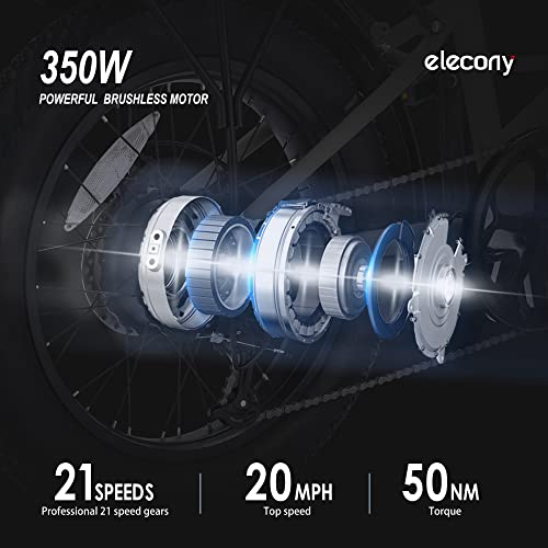 Hdjbiky Elecony Folding Electric Bicycle For Adult 20" Fat Tire With 350W Motor, 36V/12.5Ah Battery, 7 Speeds E-Bike Urban Commuting Ebike For Snow, Beach, Mountain, Grey #TOP1